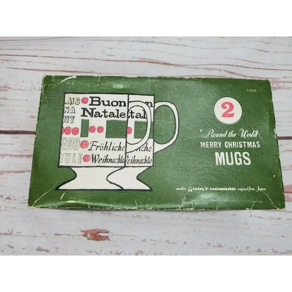 Vintage Never Used Open Box Holt Howard Merry Christmas Around The World Mugs - Picture 7 of 11